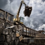 Unloading new railroad ties.
Mind the gap.