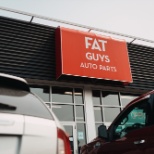 Exterior of the Fat Guys Auto Parts store